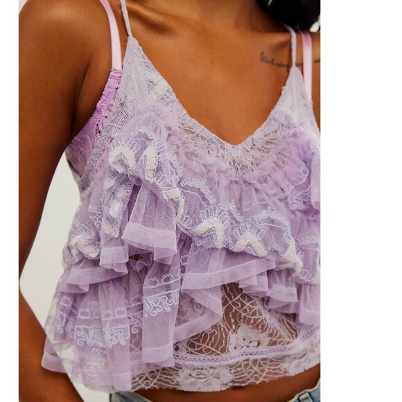 XS - FREE PEOPLE - In The Clouds Lace Lilac Top Lavender NEW no tags - Picture 2 of 6